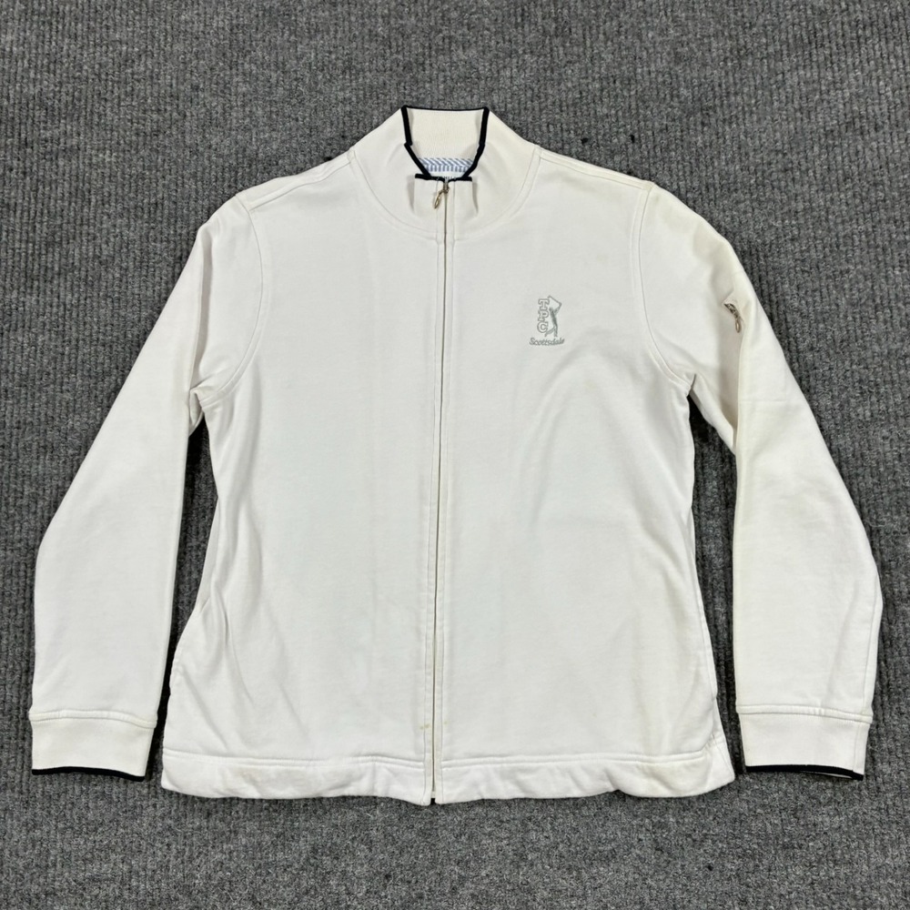 Tommy Hilfiger Golf Womens M White Full Zip Jacket Mock Neck Logo Preppy